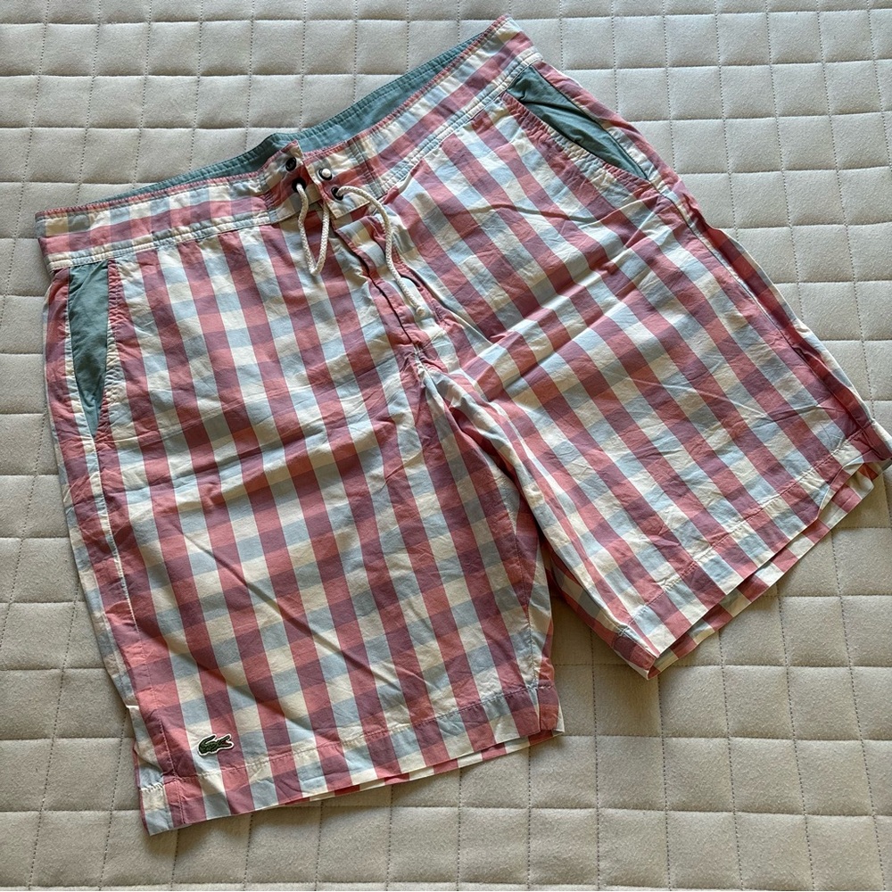 Lacoste Men's Checkered Swim Shorts - Pink and Blue